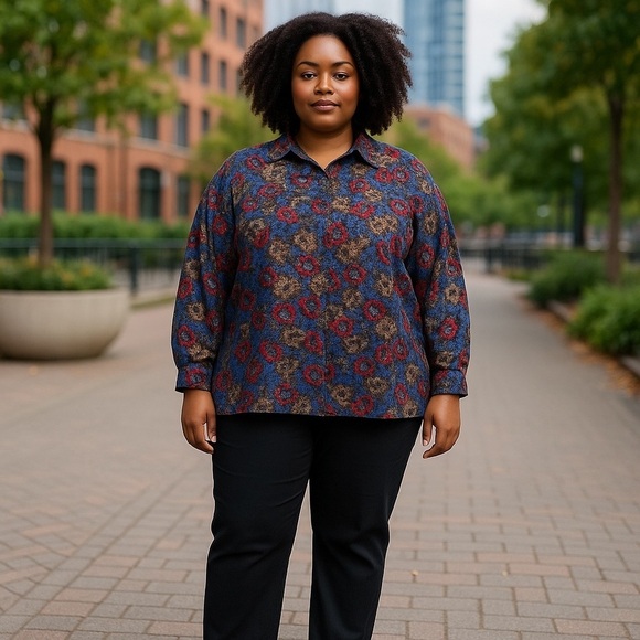 sydney bordeaux Tops - Women’s Sydney Bordeaux Size 24W/44 Rayon Rich Colored Floral Button Down Blouse